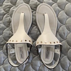 Jimmy Choo White Leather T-Strap Sandals